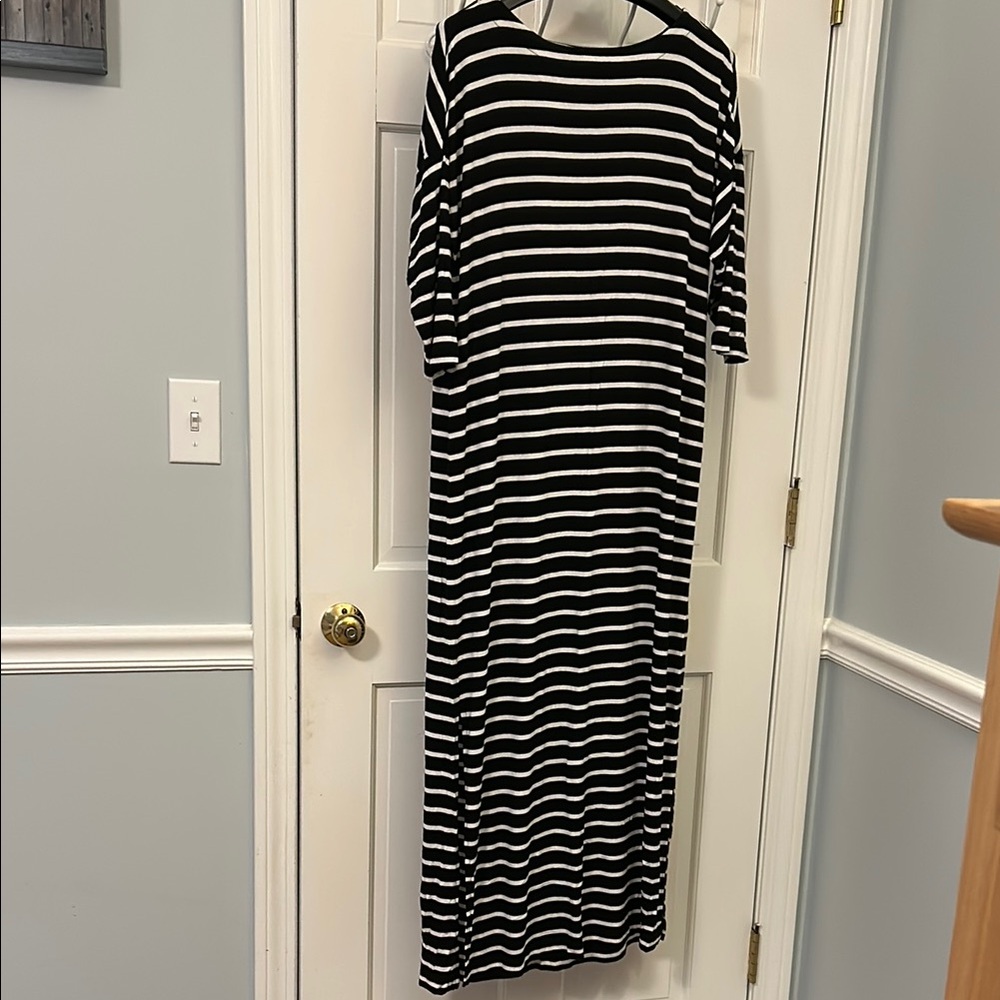 LOFT Maternity Black and White Striped Maxi Dress